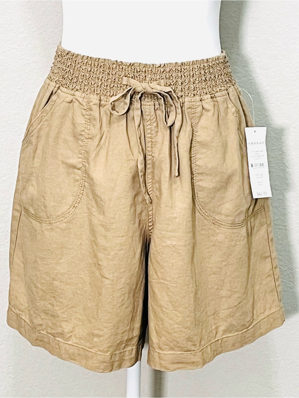 Hanna Tan Linen High Waisted Coastal Grandma Shorts Size M